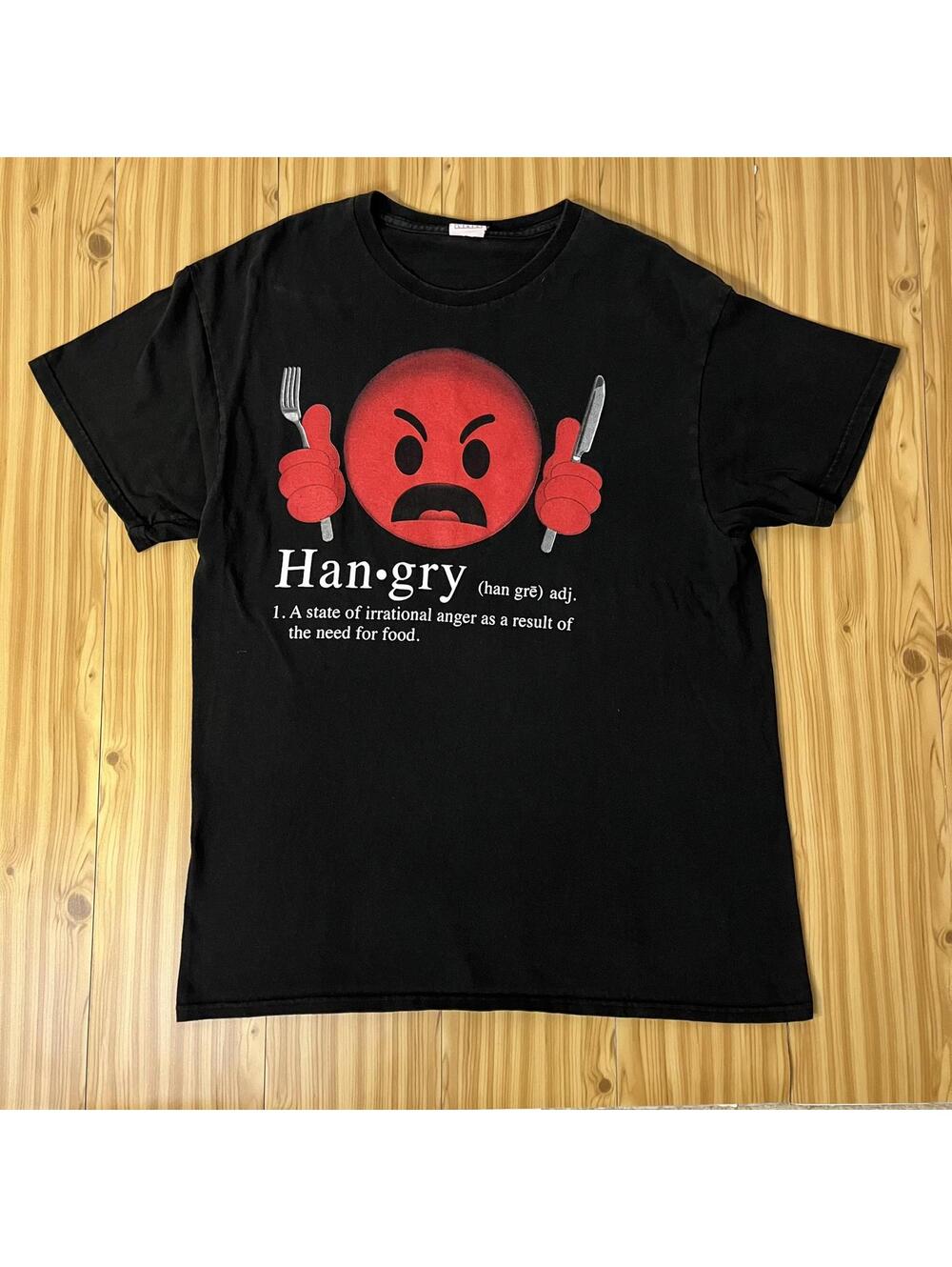 2000s 00s Hangry Emoji Funny Comedy Black Graphic T-shirt